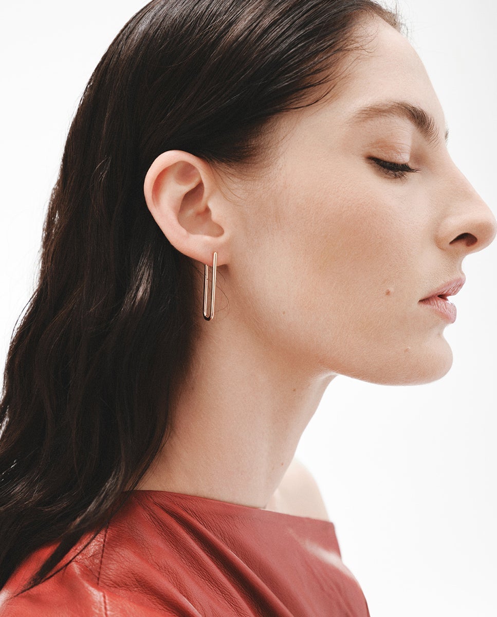 Pendientes de aro extra largo de plata 925 bañada en oro rosa de 18K