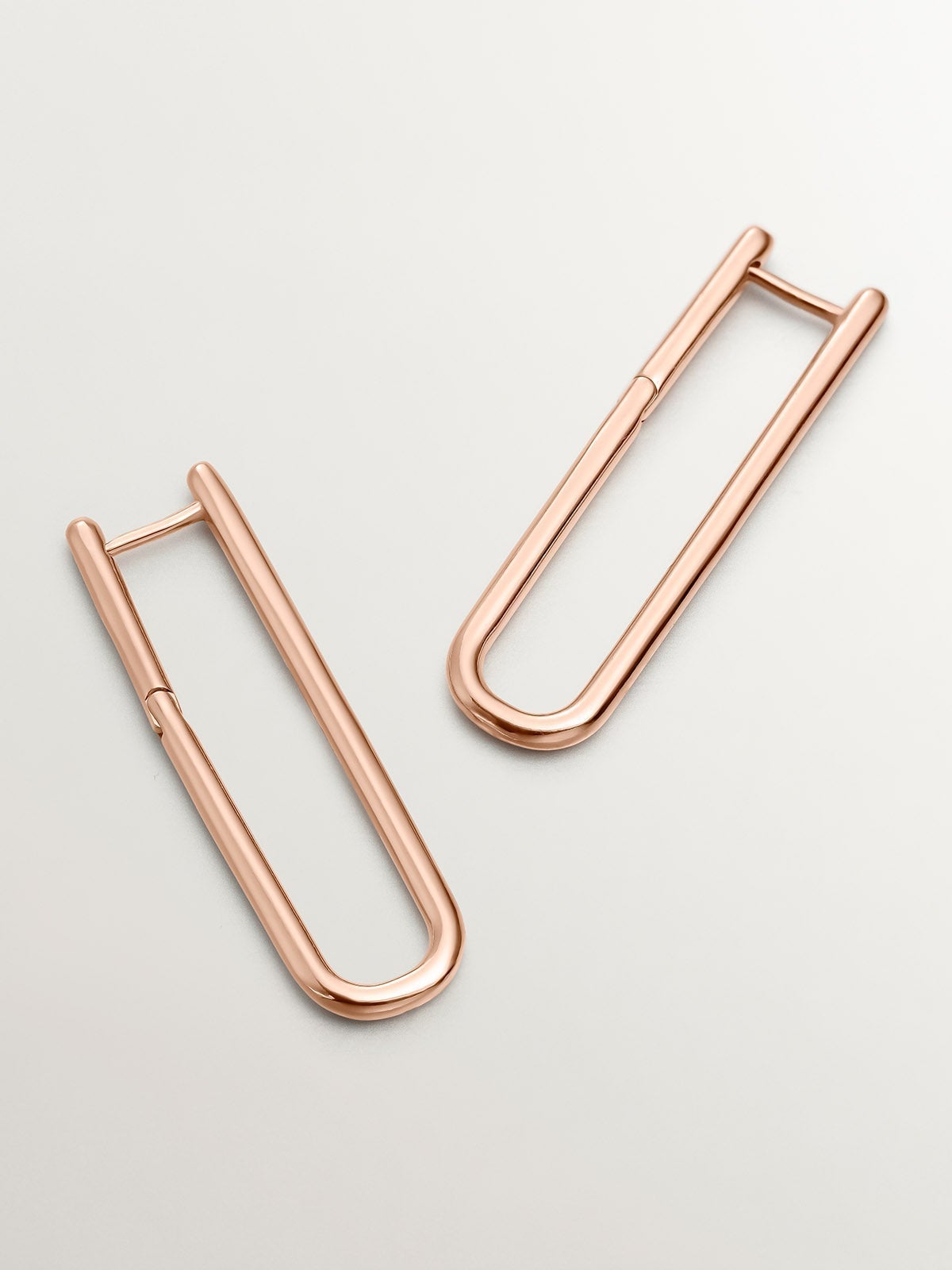 Pendientes de aro extra largo de plata 925 bañada en oro rosa de 18K