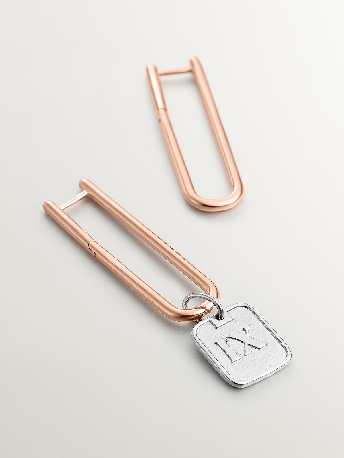 Pendientes de aro extra largo de plata 925 bañada en oro rosa de 18K