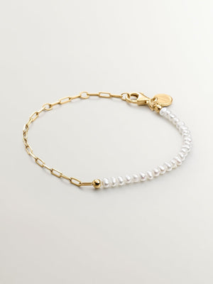 Pulsera de eslabones de plata 925 bañada en oro amarillo de 18K con perlas