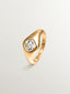 Anillo de sello de plata 925 bañada en oro amarillo de 18K con cuarzo blanco