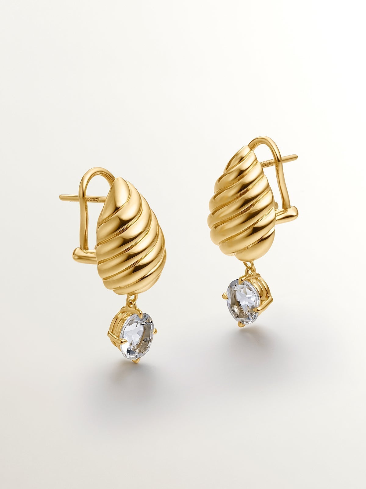 Boucles d'oreilles en argent 925 plaqué or jaune 18 carats avec texture quartz blanc et gallon