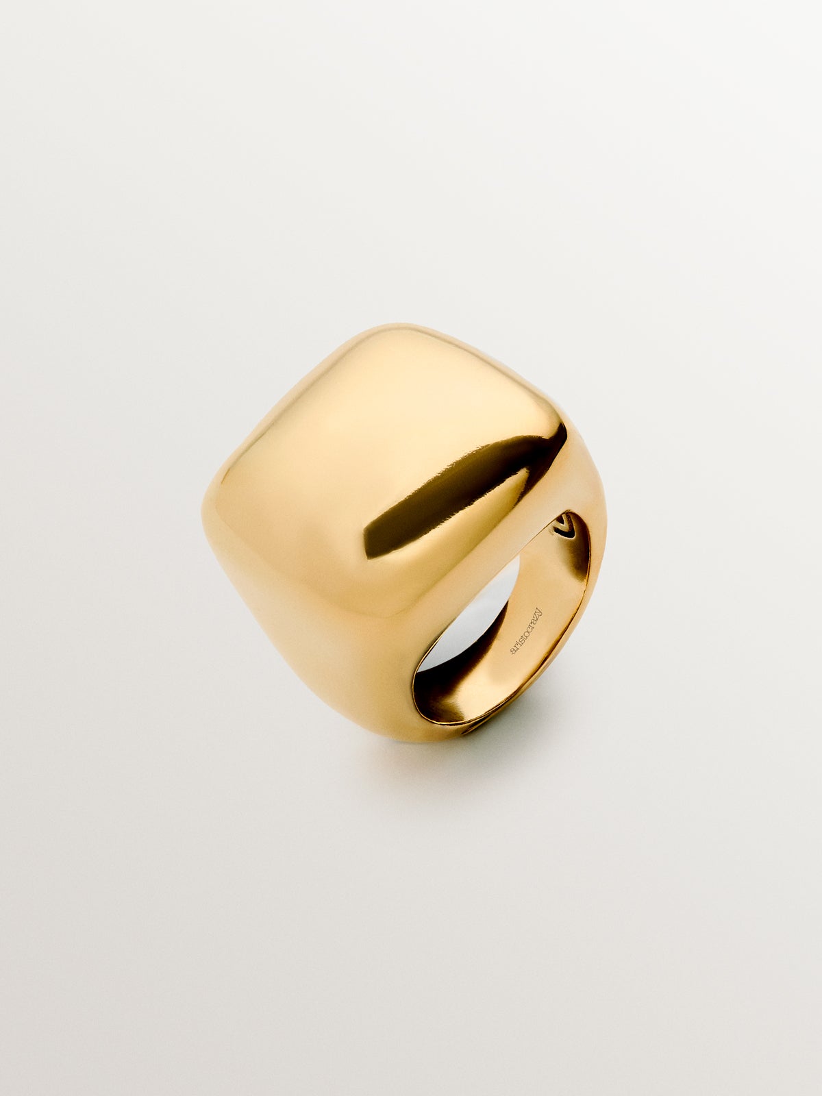 Bague carrée en argent 925 plaqué or jaune 18 carats effet poli