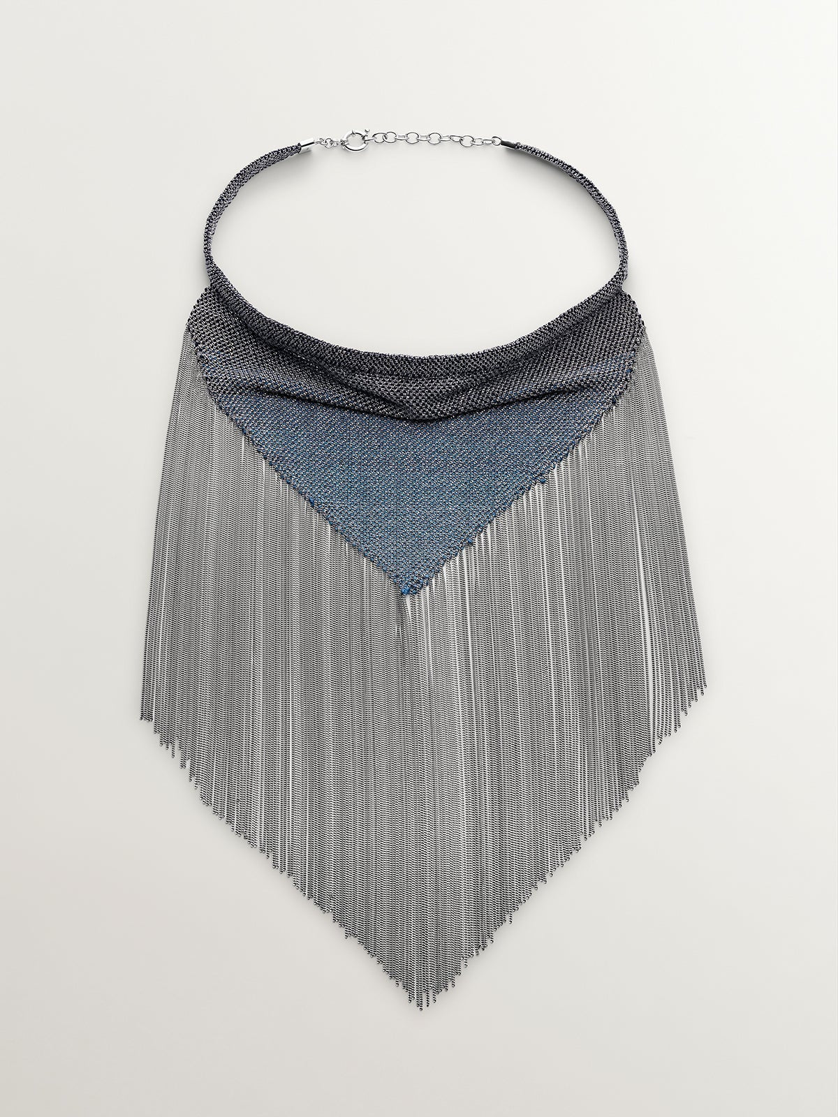 Collar bandana de malla de plata 925 y seda