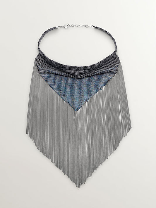 Collar bandana de malla de plata 925 y seda