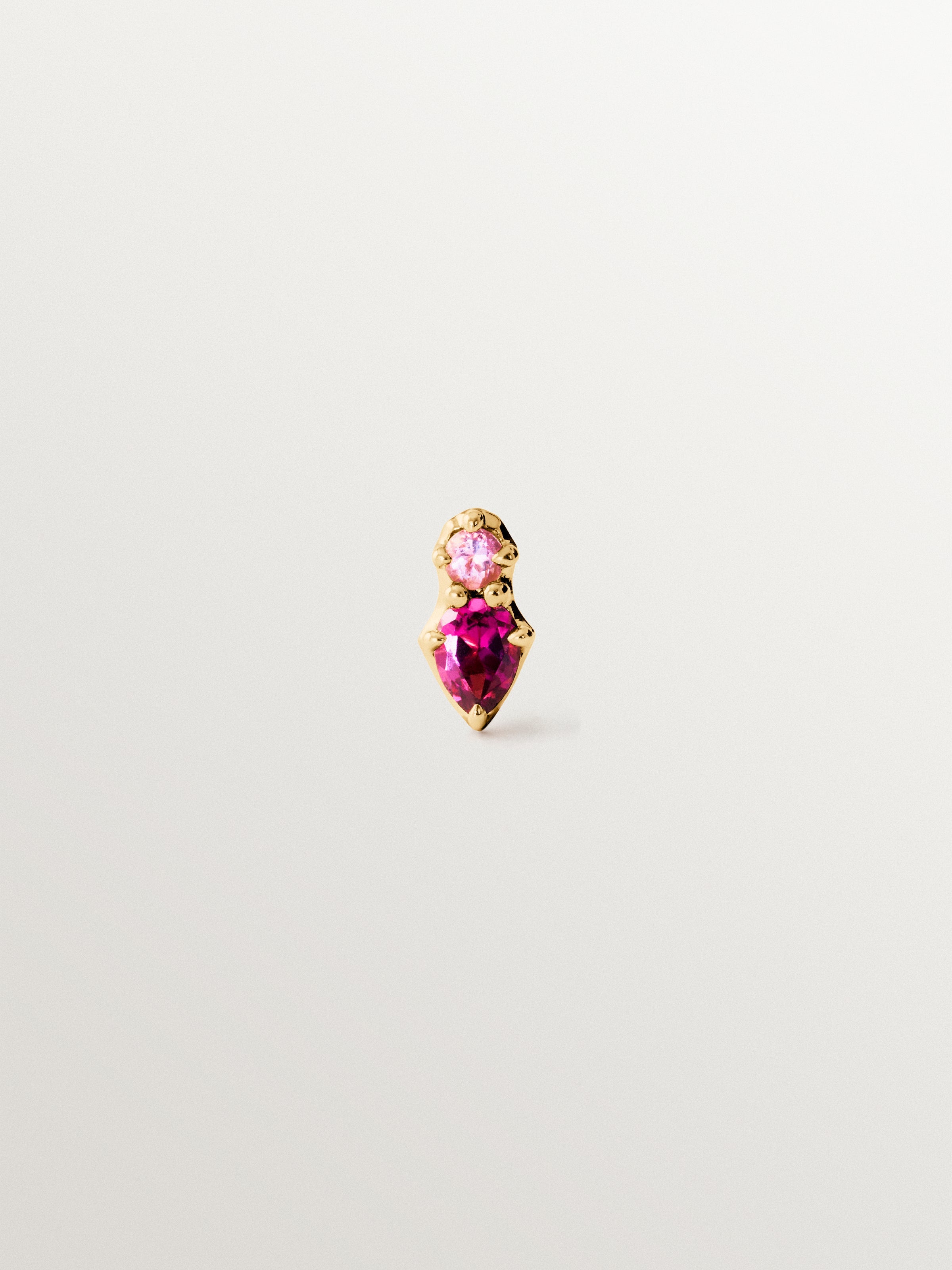 Piercing de oro amarillo de 18K con rodolita en talla pera y amatista en talla brillante