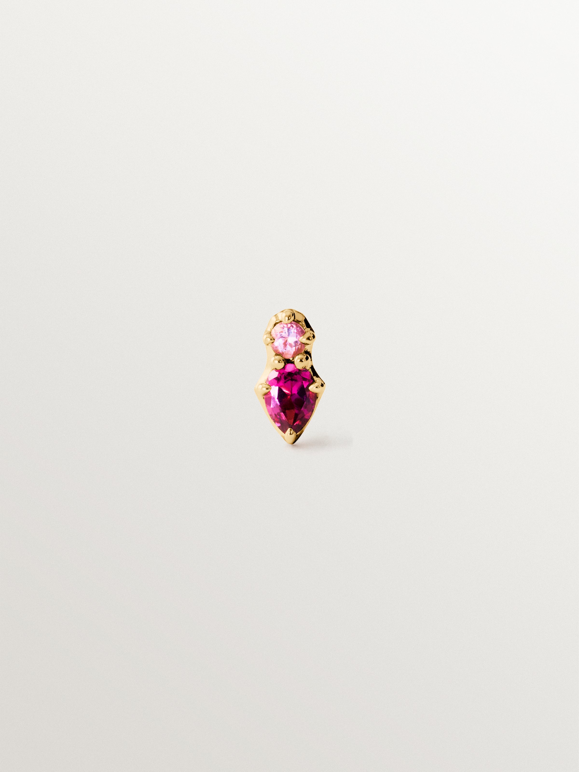 18K yellow gold piercing with pear-cut rhodolite and brilliant-cut amethyst