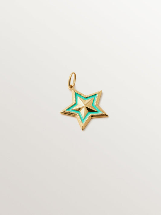 Charm de plata 925 bañada en oro amarillo de 18K y esmalte turquesa con forma de estrella
