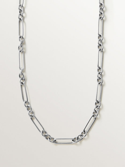 Cadena eslabón mixto 80 cm de plata 925 rodiada