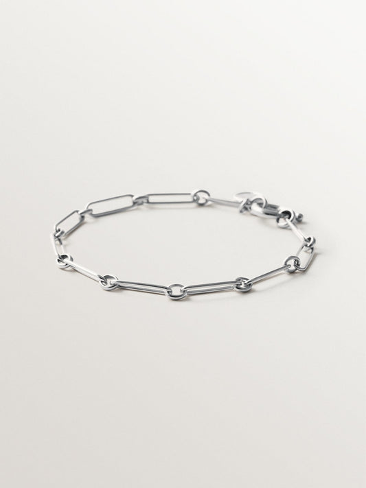 Pulsera de eslabón combinado 17 cm en plata 925 rodiada