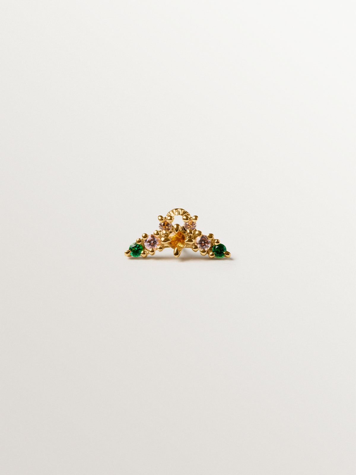 Piercing de oro amarillo de 18K con cuarzos citrinos amarillos, zafiros blancos y esmeraldas verdes