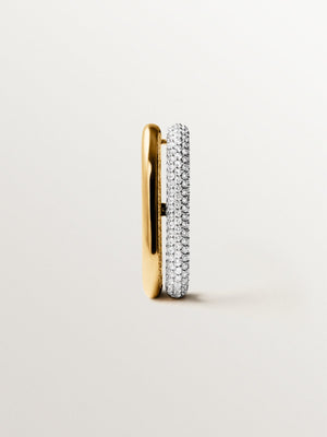 Pendiente individual de plata 925 bañada en oro amarillo de 18K con pavé de topacios blancos
