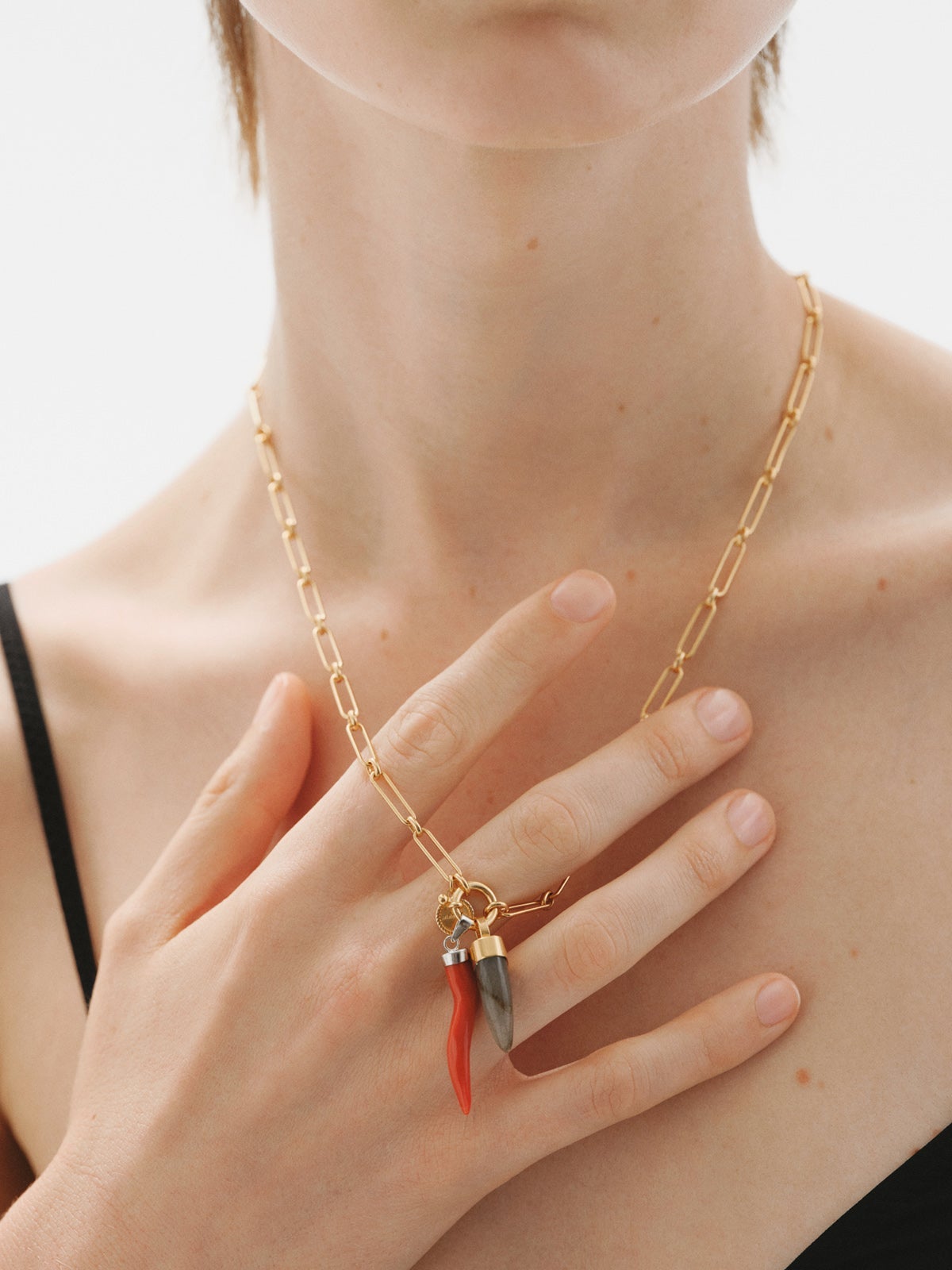 925 rhodium-plated silver charm with red coral