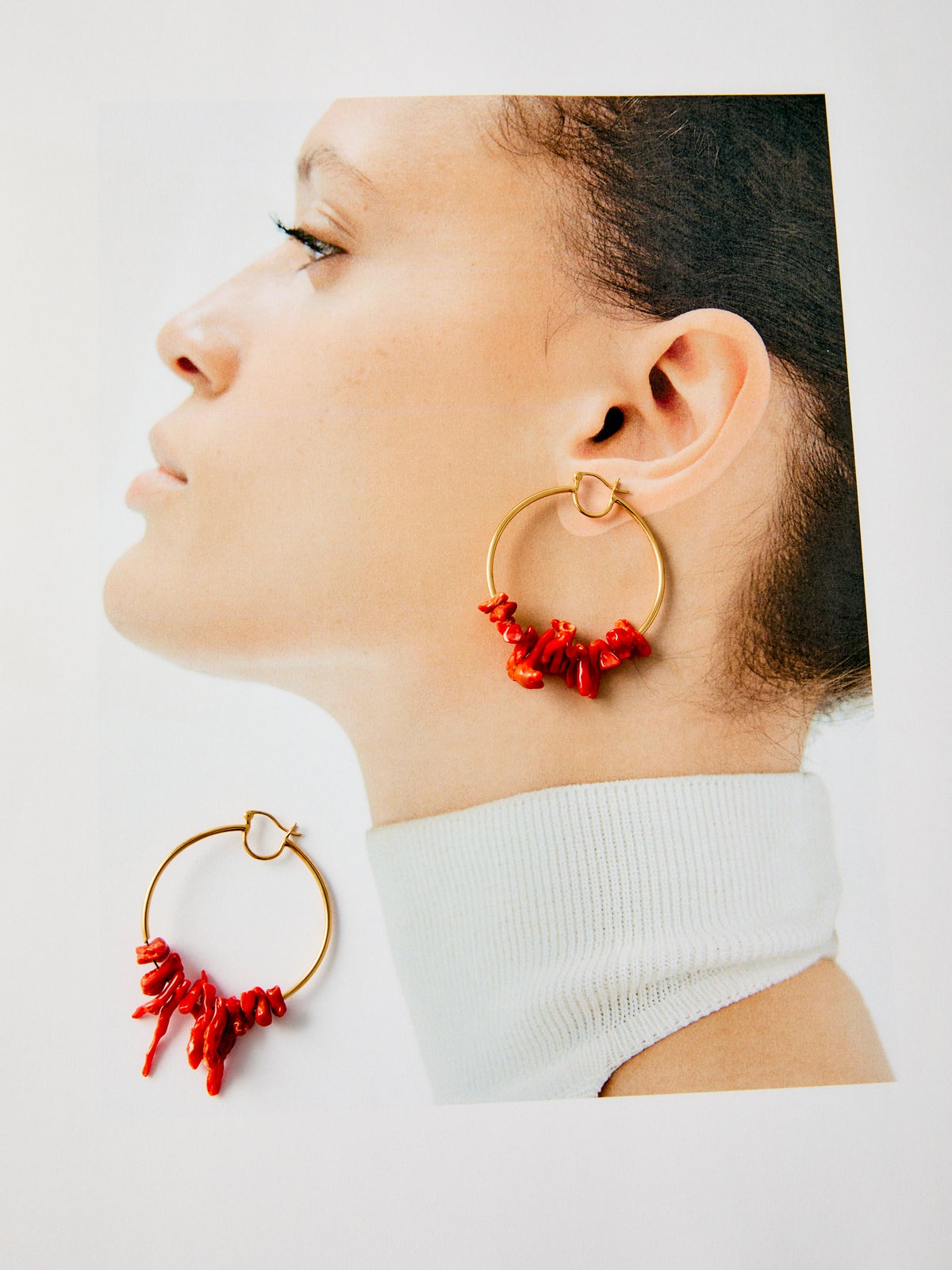 Pendientes de plata 925 bañada en oro de 18K con coral natural