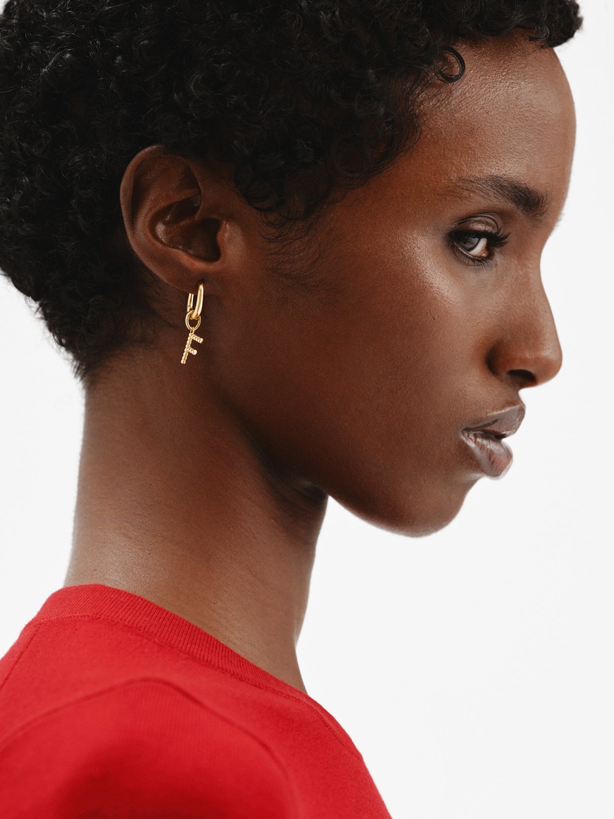 Charm de plata 925 bañada en oro amarillo de 18K con letra F y motivos de esferas