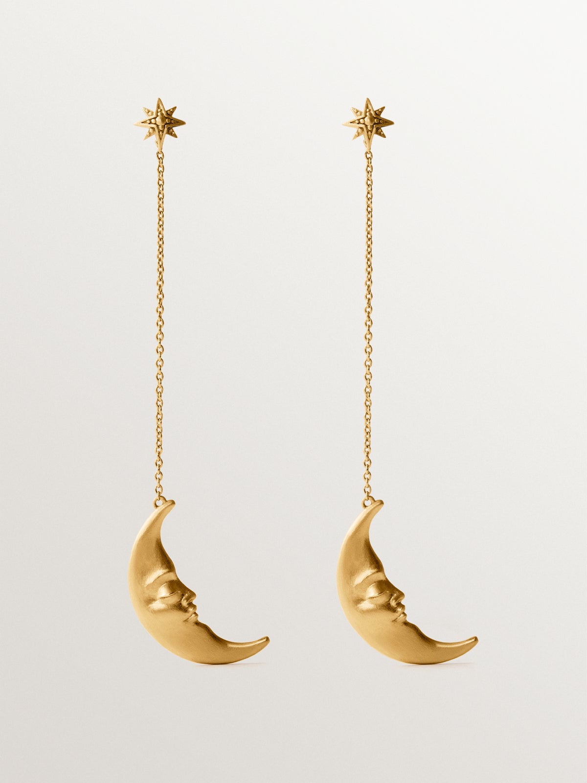 Pendientes largos de plata 925 bañada en oro amarillo de 18K con lunas