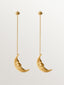 Pendientes largos de plata 925 bañada en oro amarillo de 18K con lunas