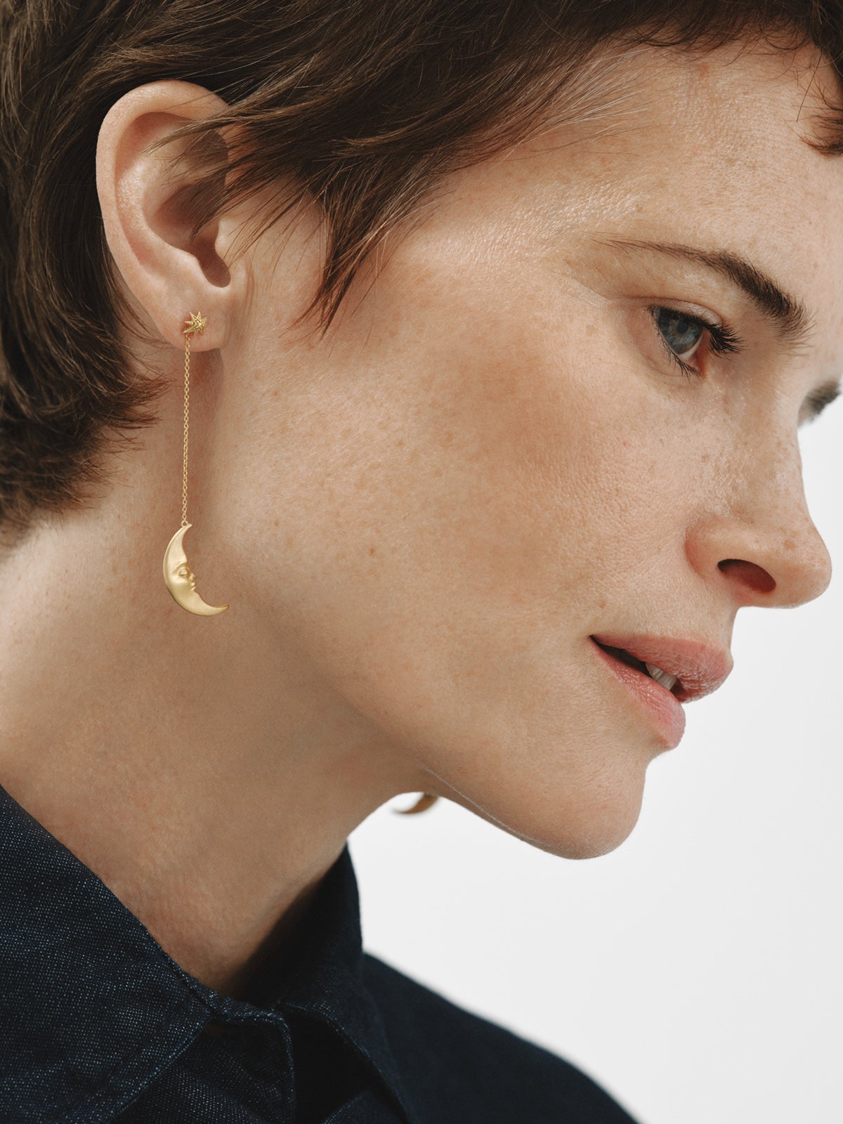 Pendientes largos de plata 925 bañada en oro amarillo de 18K con lunas