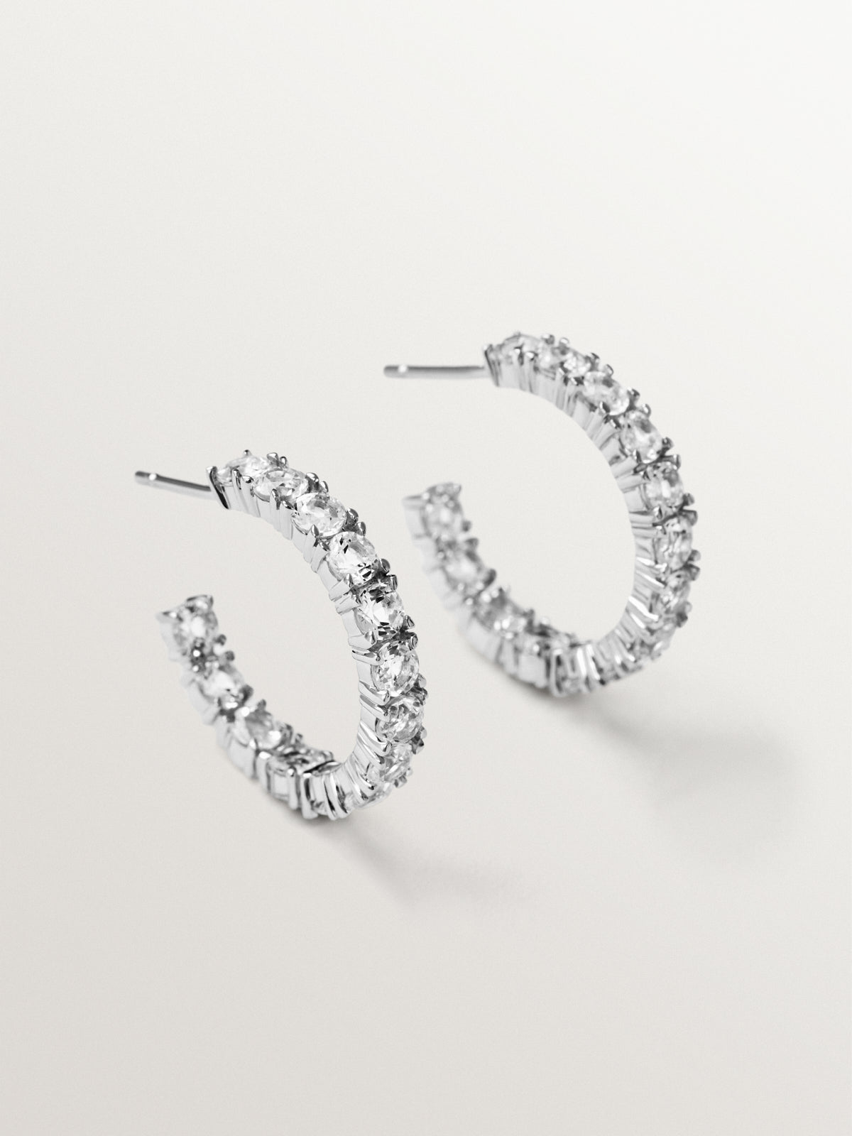925 silver hoop earrings with white topazes