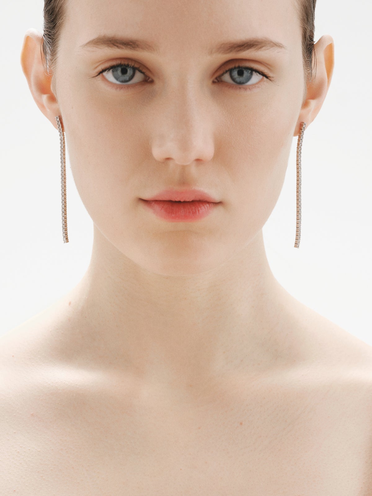 Pendientes largos de plata 925 con topacios blancos