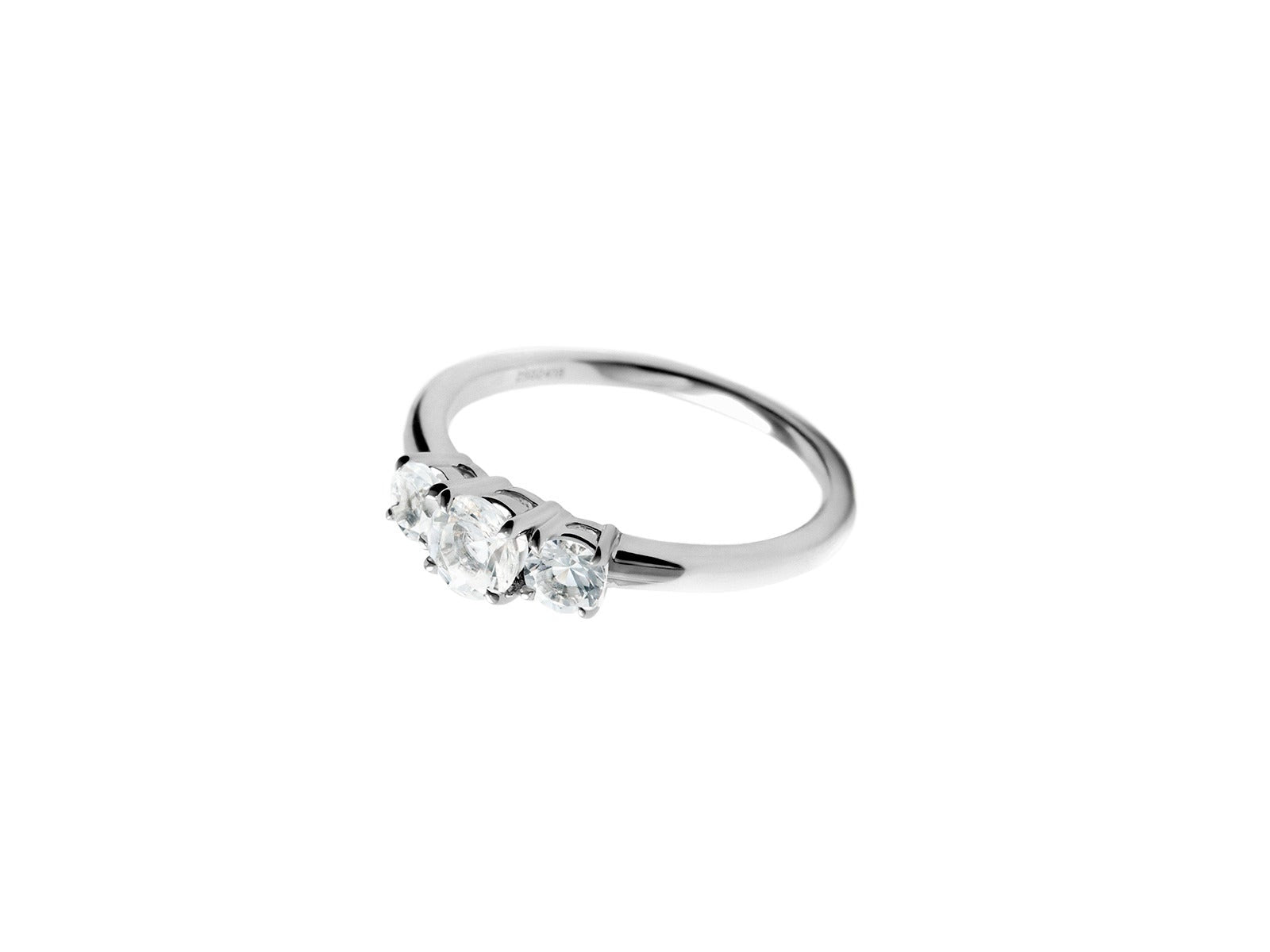 Anillo tresillo de plata 925 con cuarzos blancos