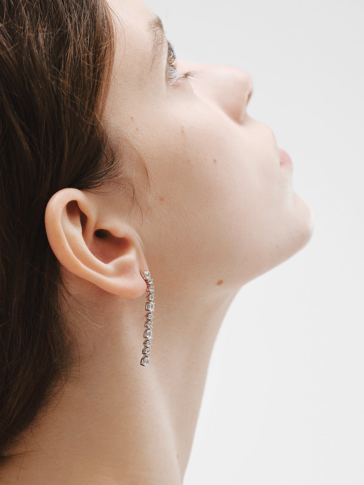 Pendientes largos de plata 925 con topacios blancos