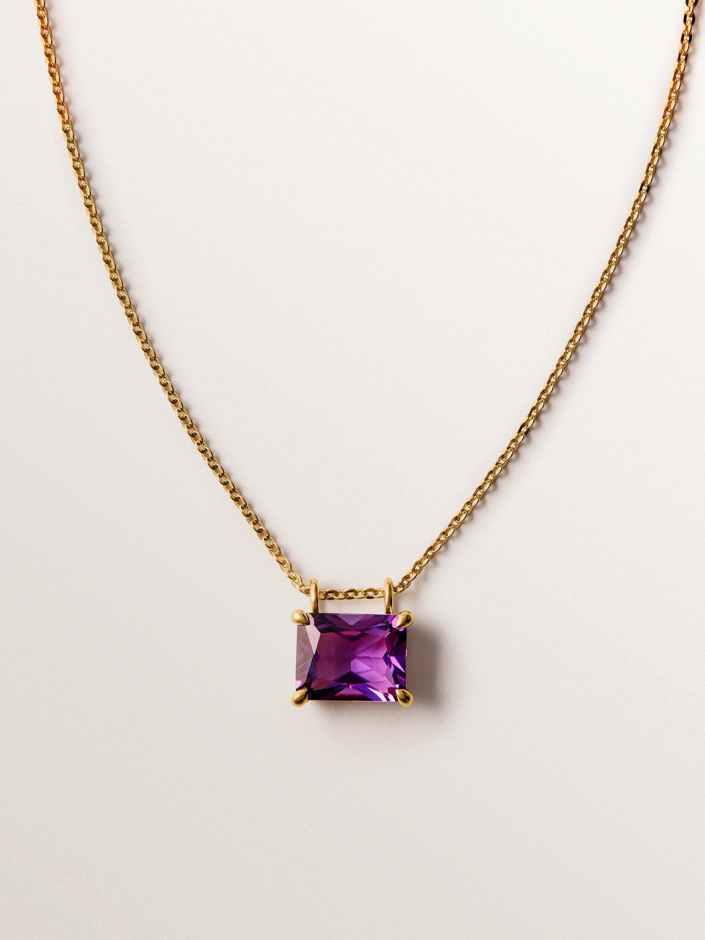 Collar de plata 925 bañada en oro amarillo de 18K con amatista rosa