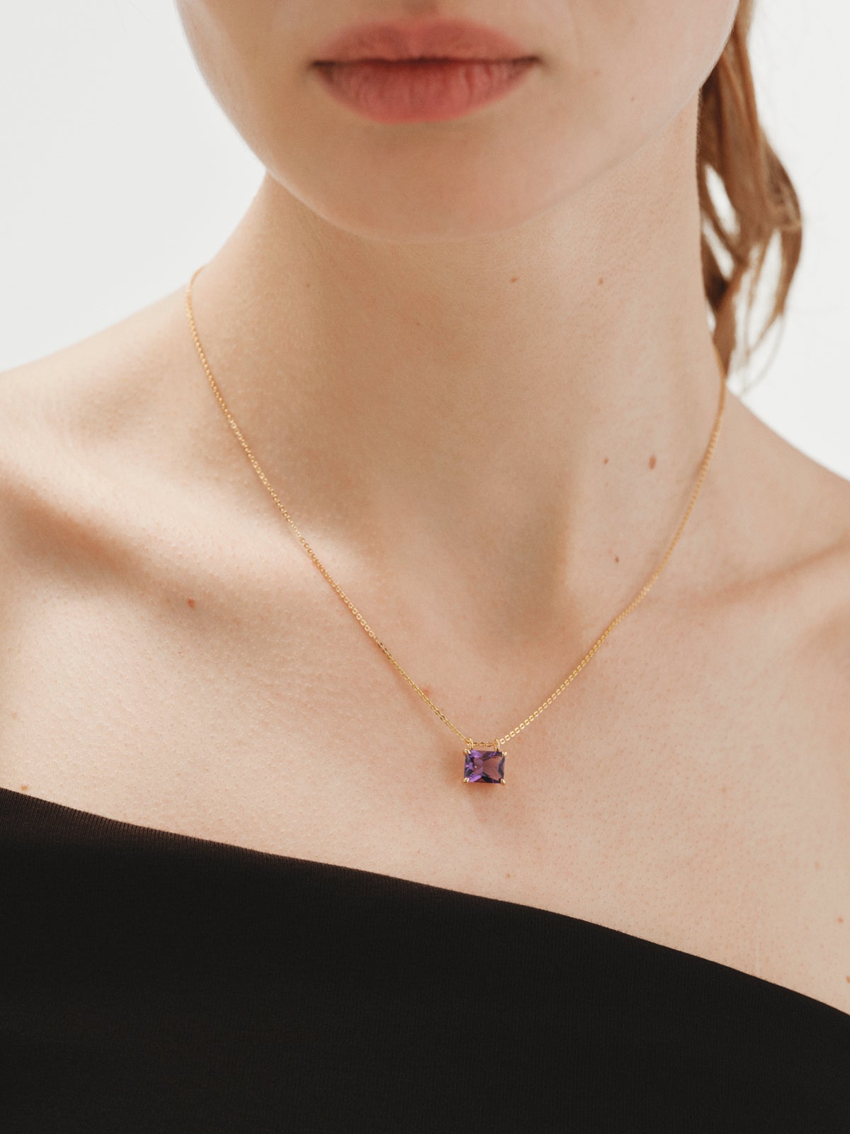 Collar de plata 925 bañada en oro amarillo de 18K con amatista rosa
