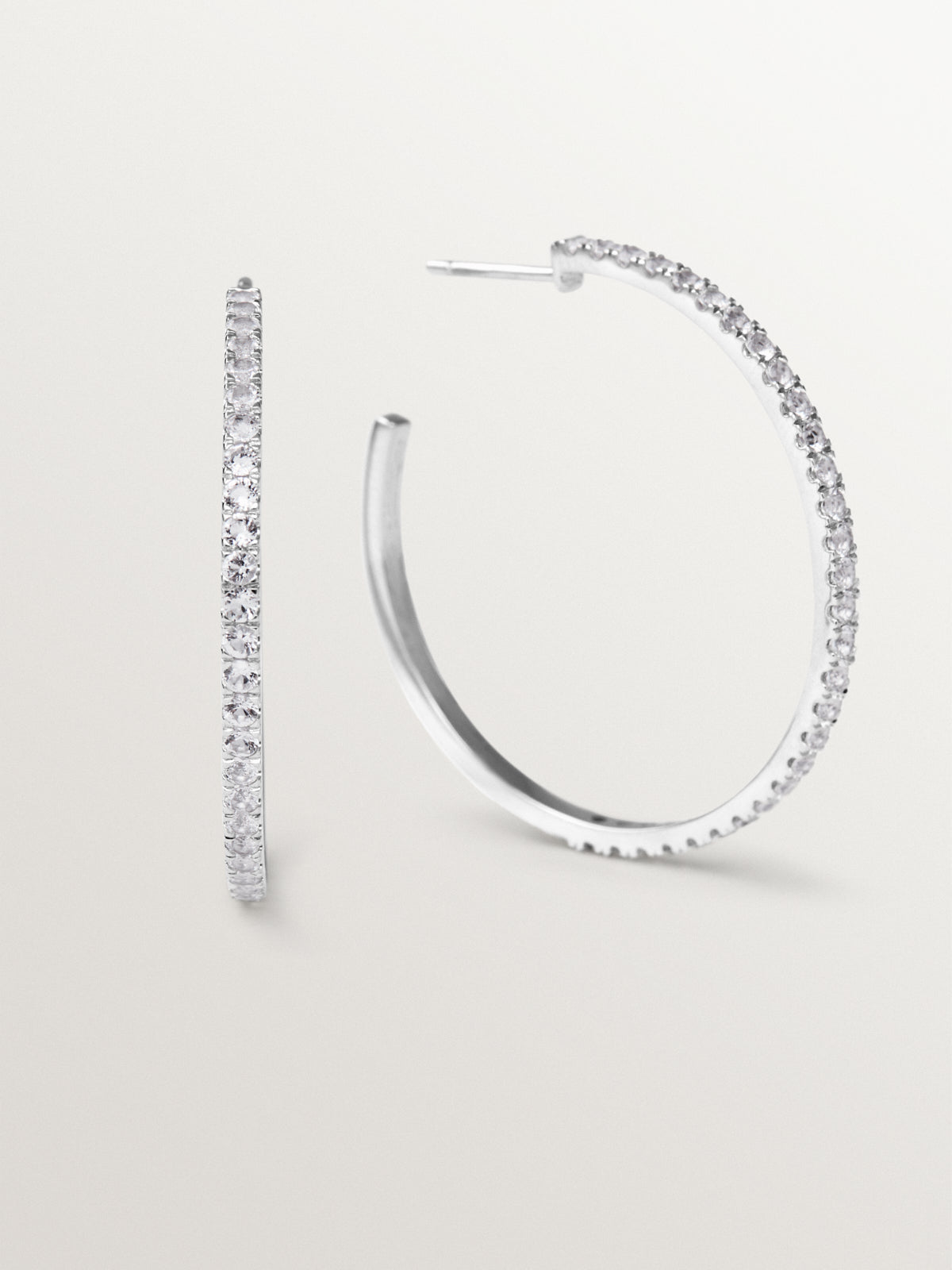 Pendientes de aro grandes de plata 925 con topacios blancos