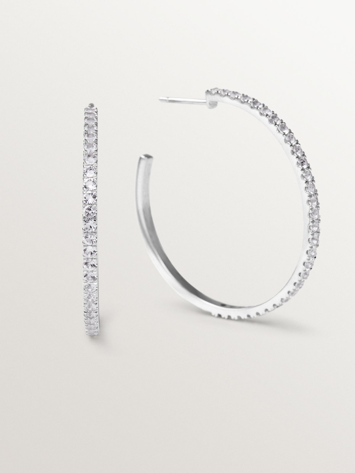Pendientes de aro grandes de plata 925 con topacios blancos