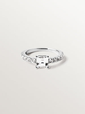 Anillo solitario de plata 925 con cuarzo y topacios blancos