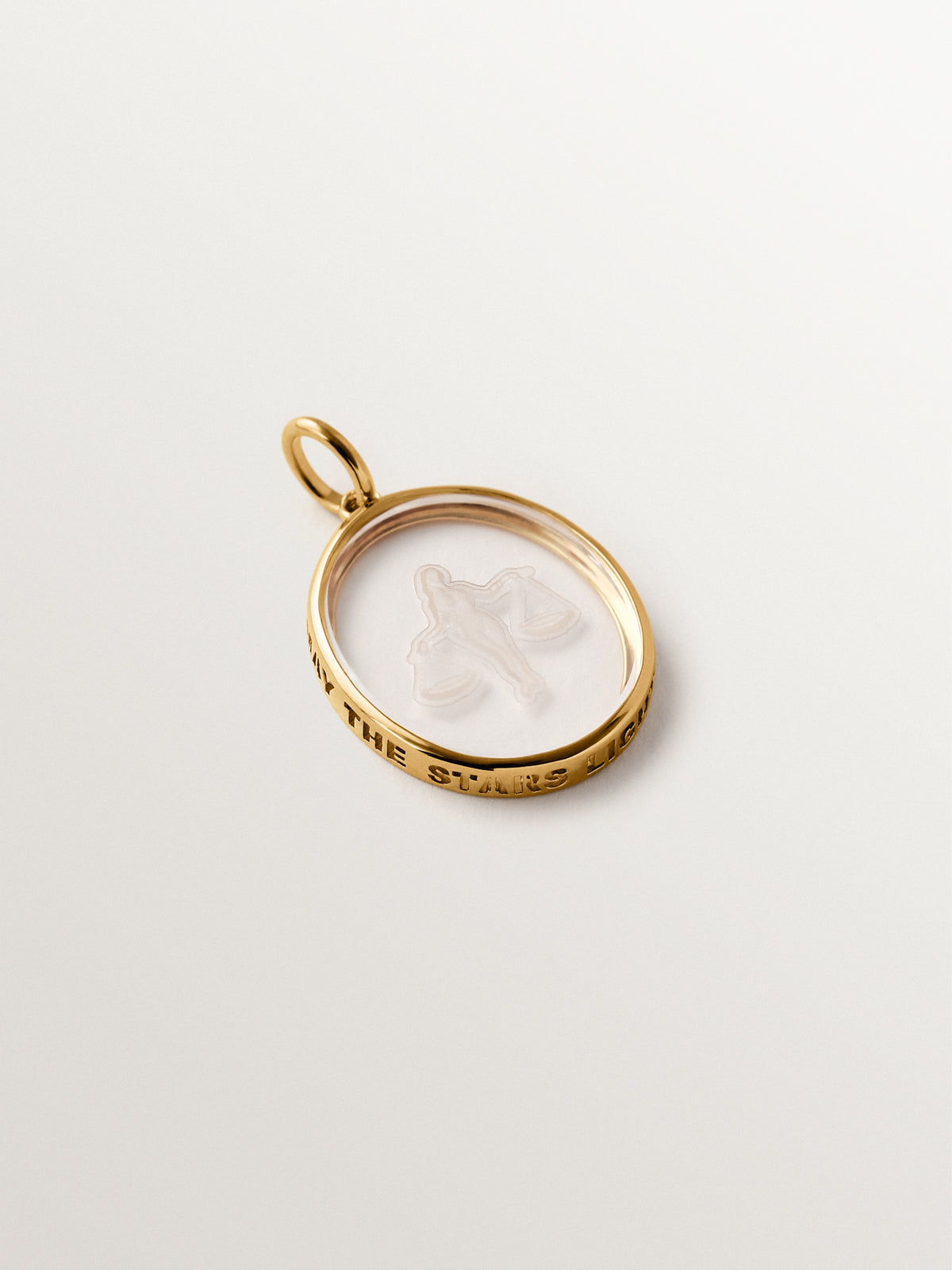 Libra charm in 925 silver plated in 18K yellow gold and rock crystal