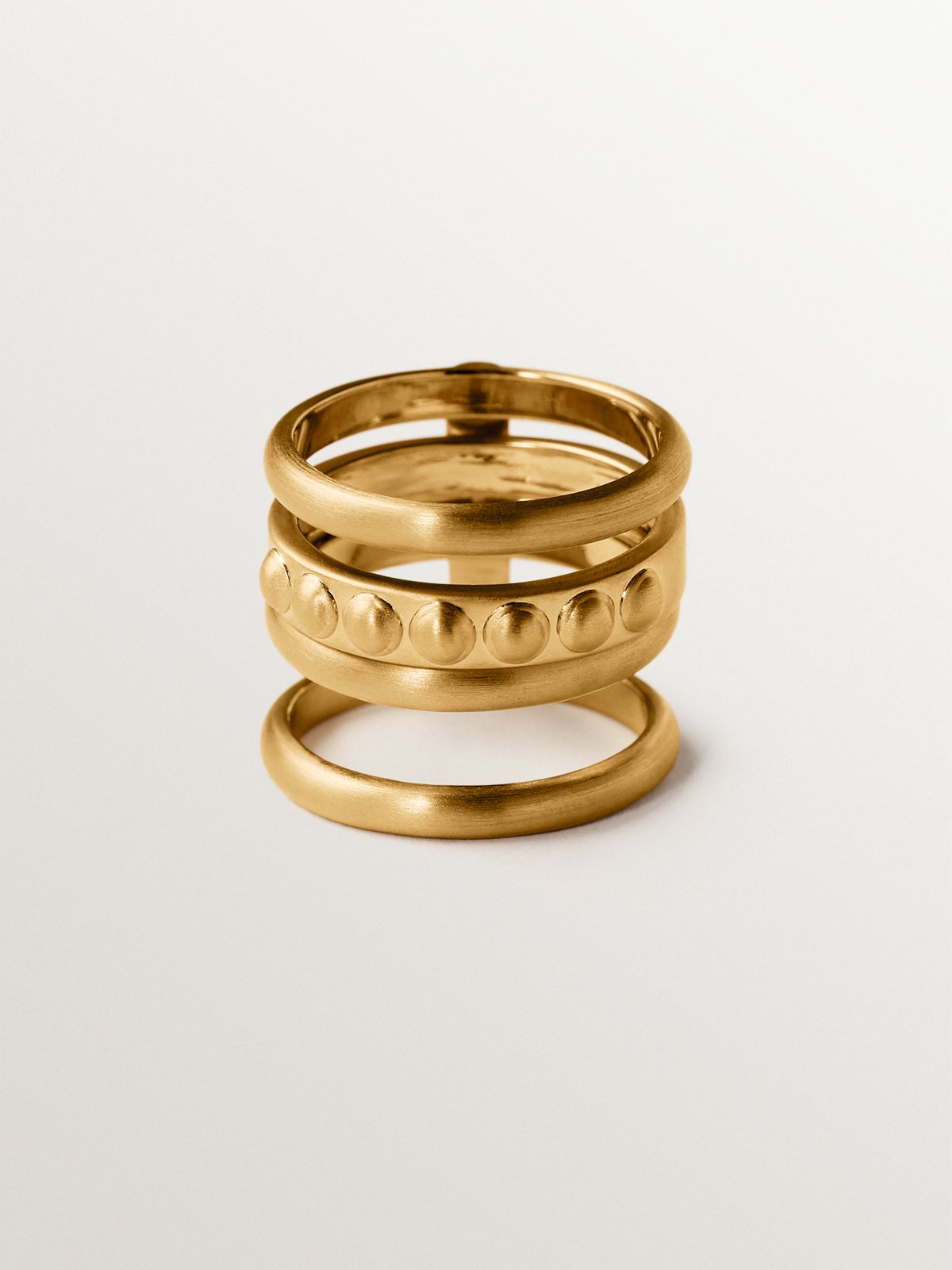 Anillo triple de plata 925 bañada en oro amarillo de 18K