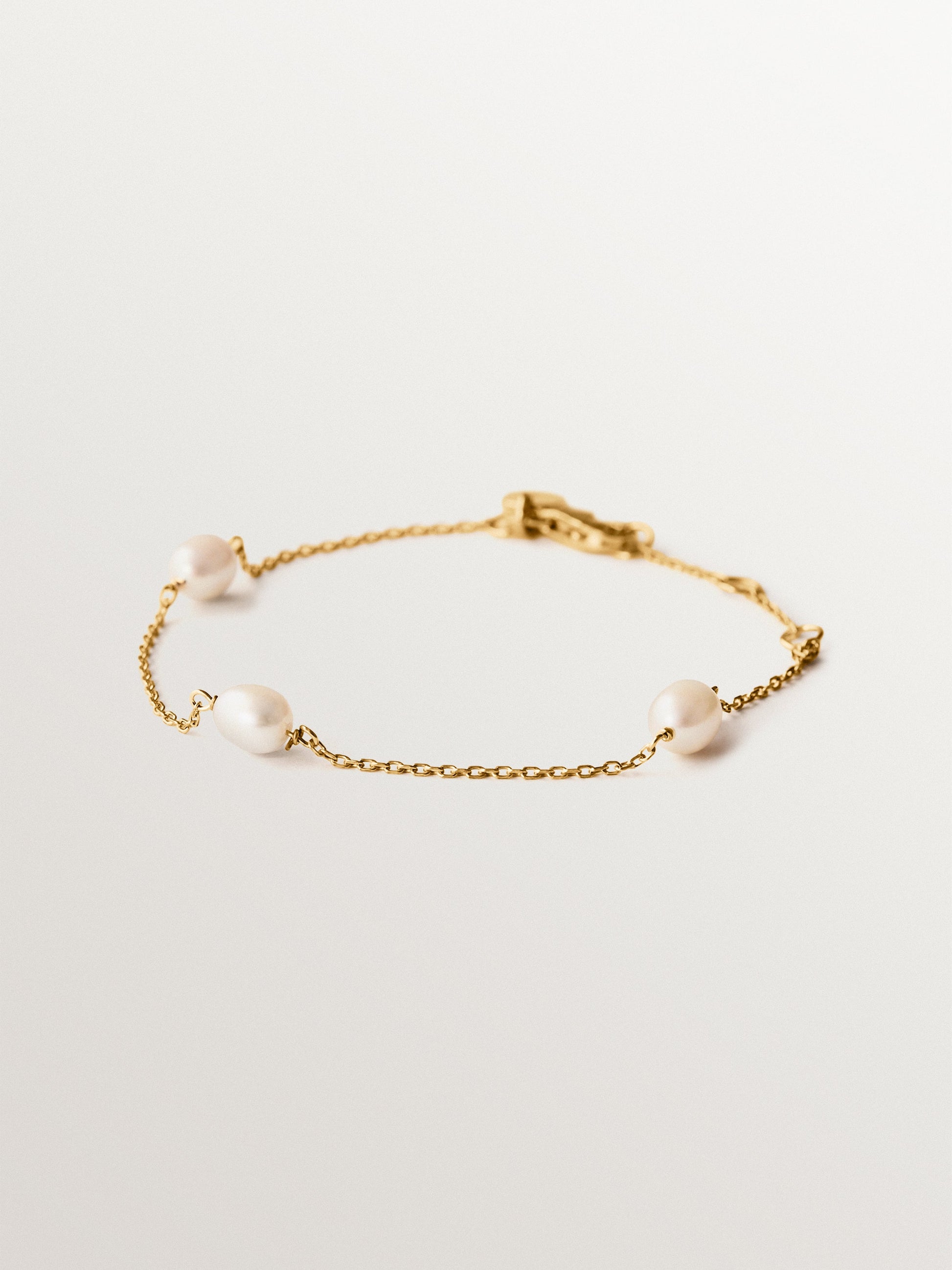 Pulsera de plata 925 bañada en oro amarillo de 18K con perlas