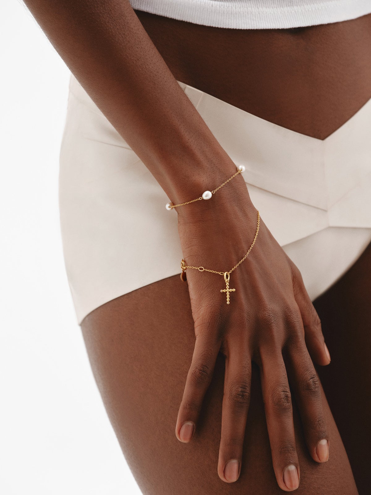 Pulsera de plata 925 bañada en oro amarillo de 18K con perlas