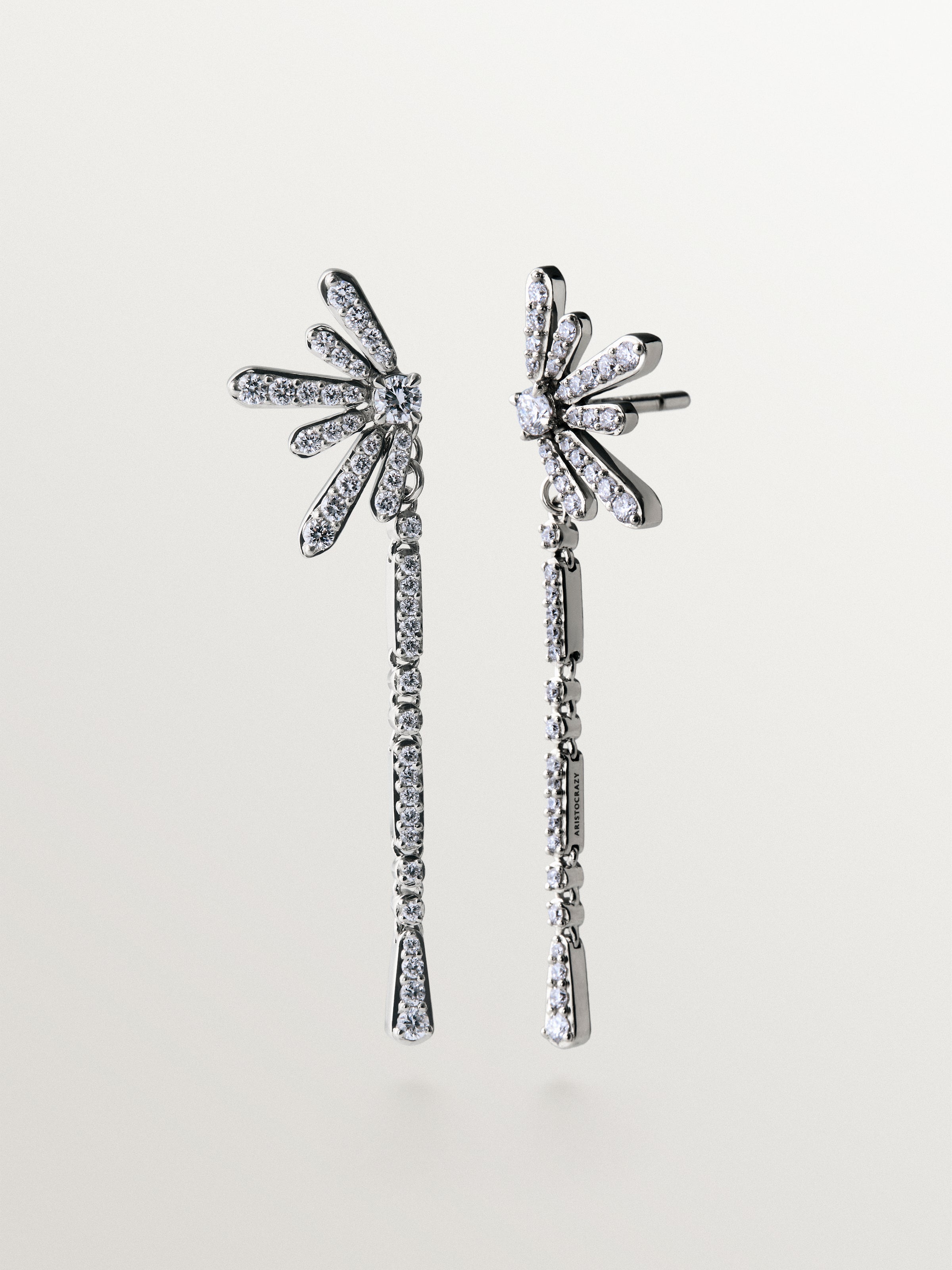 Pendientes largos de plata 925 con diamantes lab grown