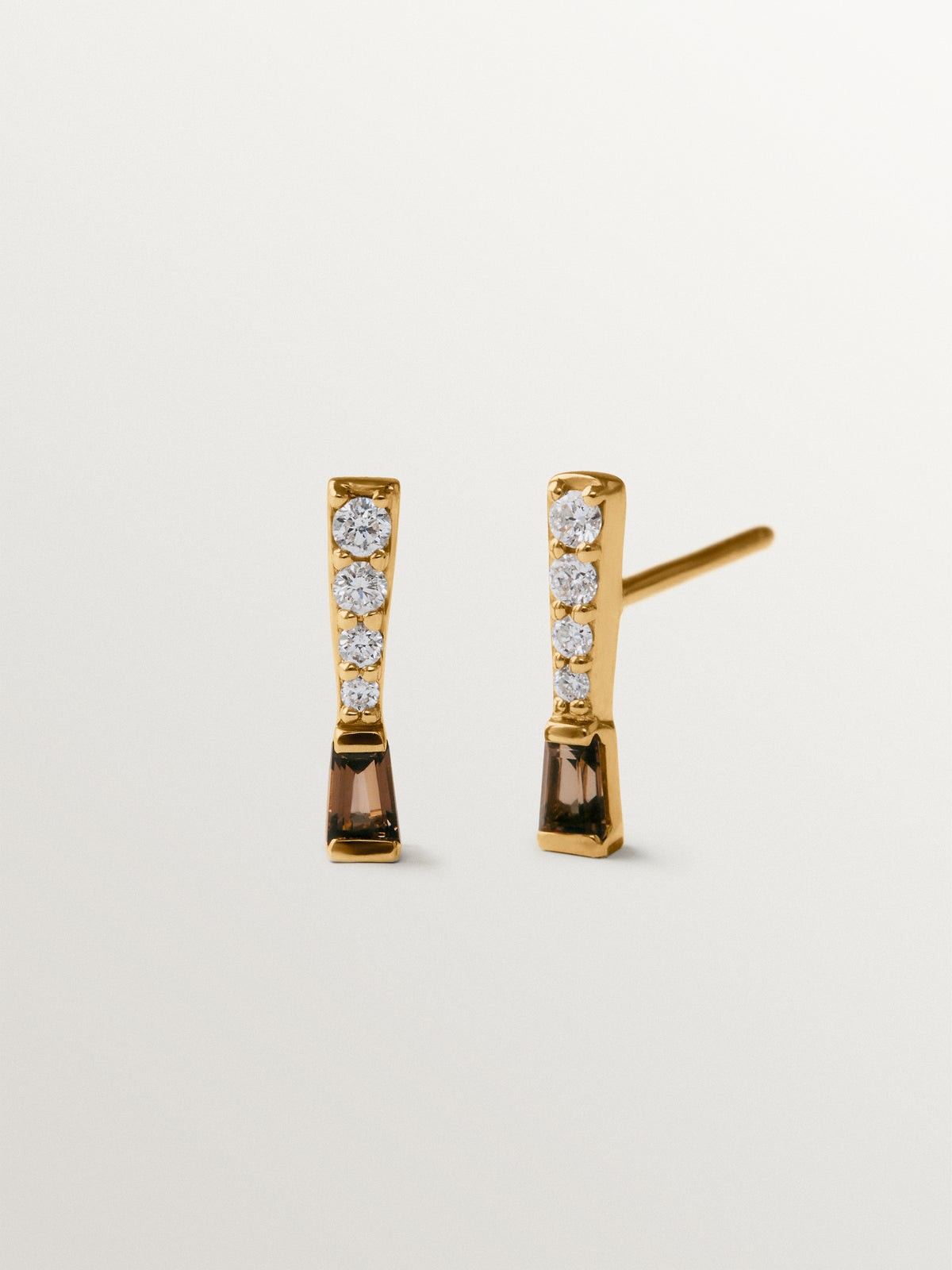 Pendientes de oro amarillo de 9K con diamantes y cuarzos marrones