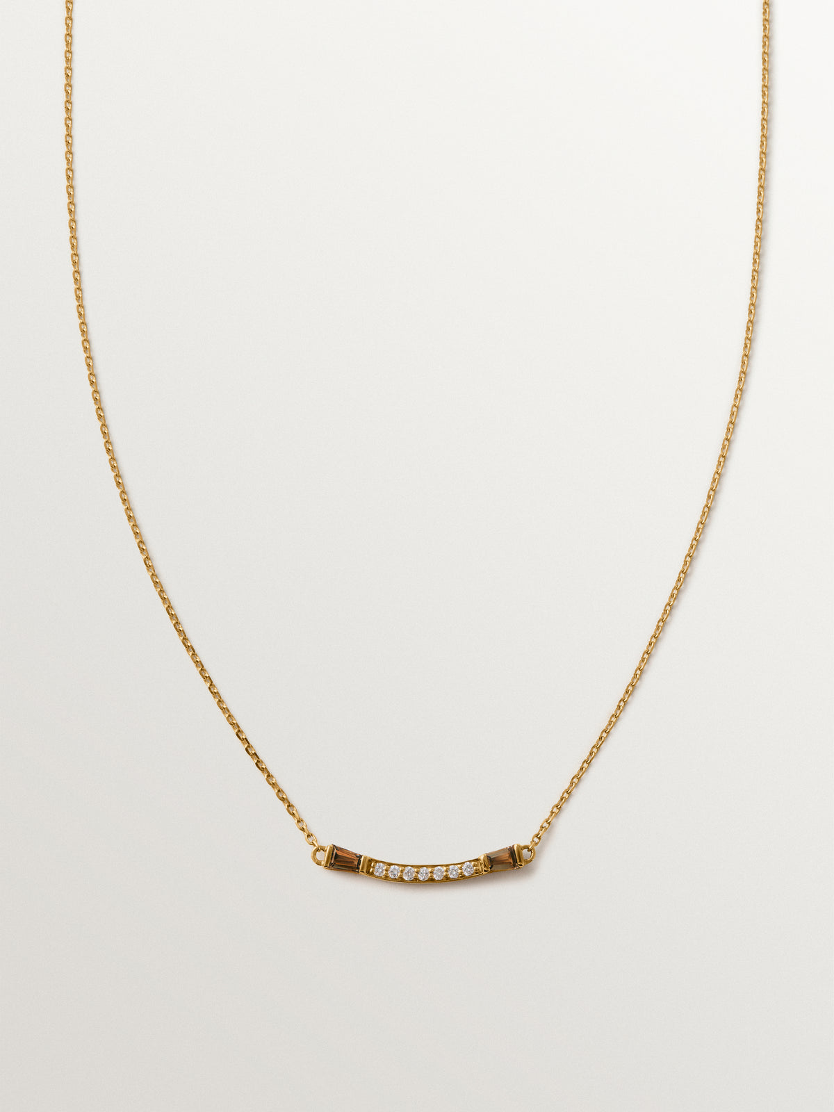 Collar de oro amarillo de 9K con diamantes y cuarzos marrones