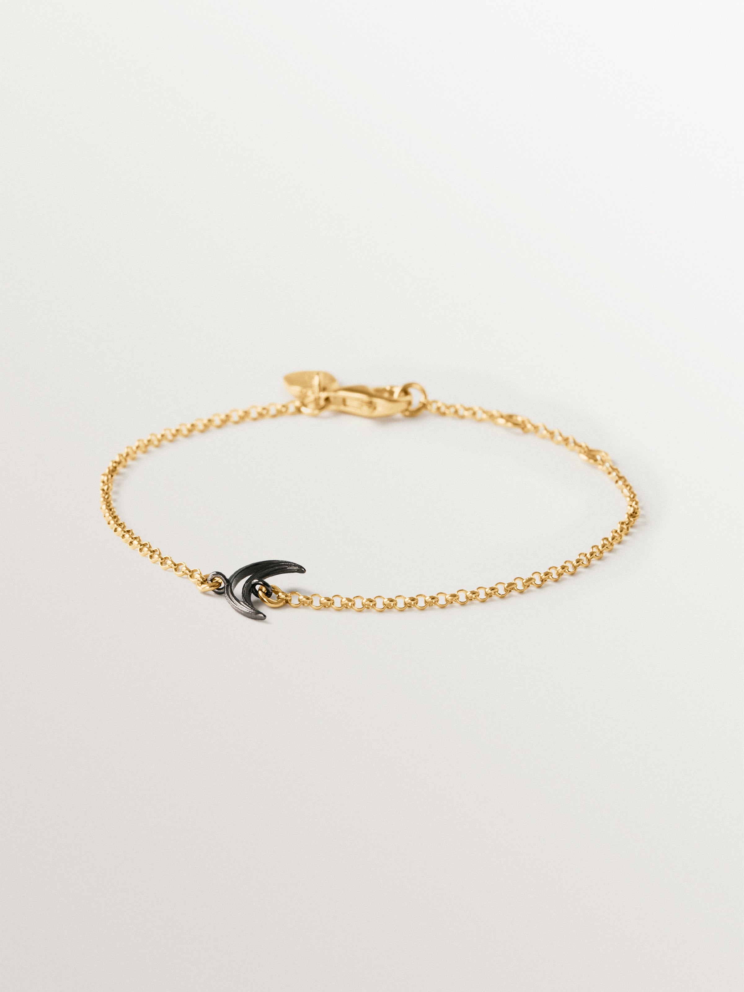 Pulsera bicolor de plata 925 bañada en oro amarillo de 18K con forma de luna