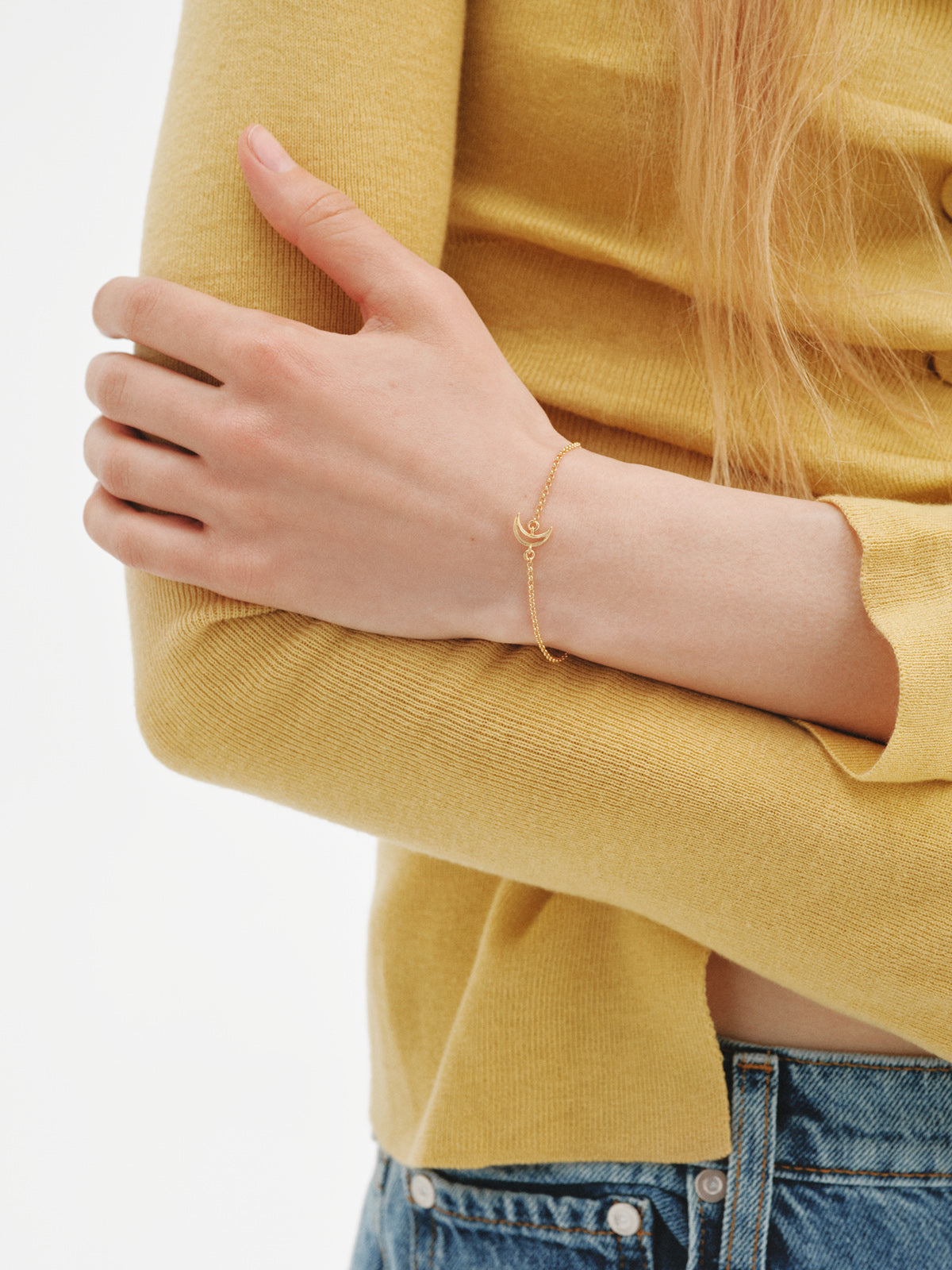 Pulsera de plata 925 bañada en oro amarillo de 18K con forma de luna