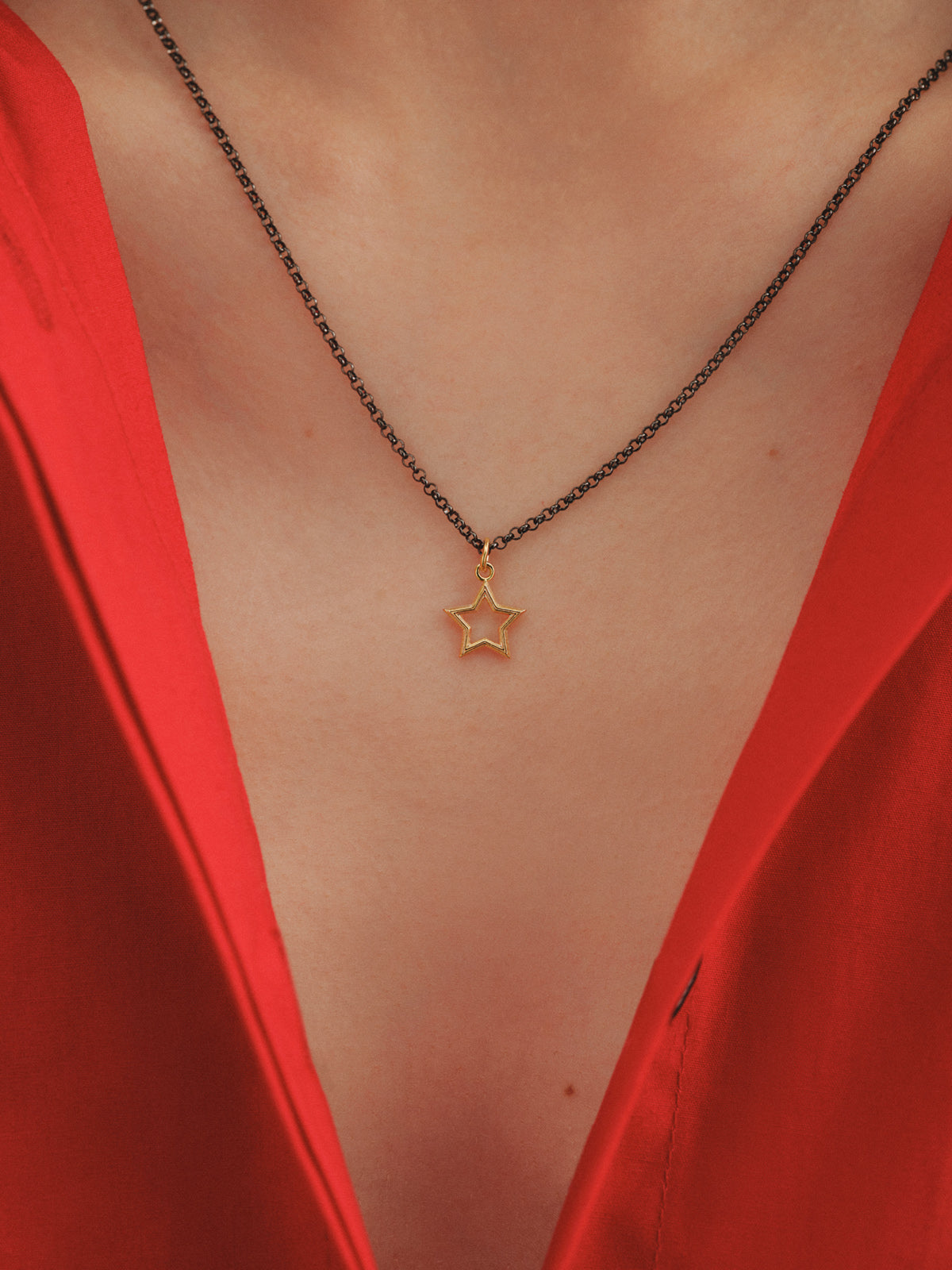 Collar bicolor de plata 925 bañada en oro amarillo de 18K con forma de estrella