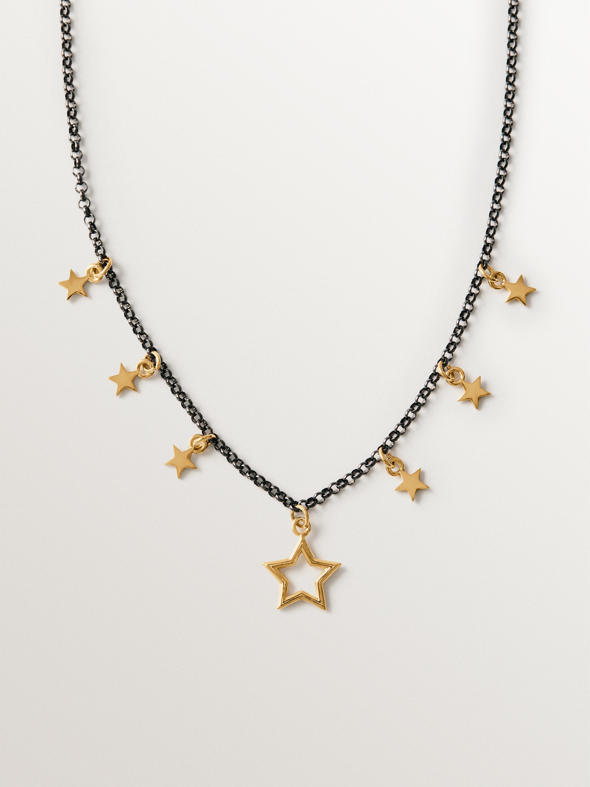 Collar bicolor de plata 925 bañada en oro amarillo de 18K con motivos de estrella