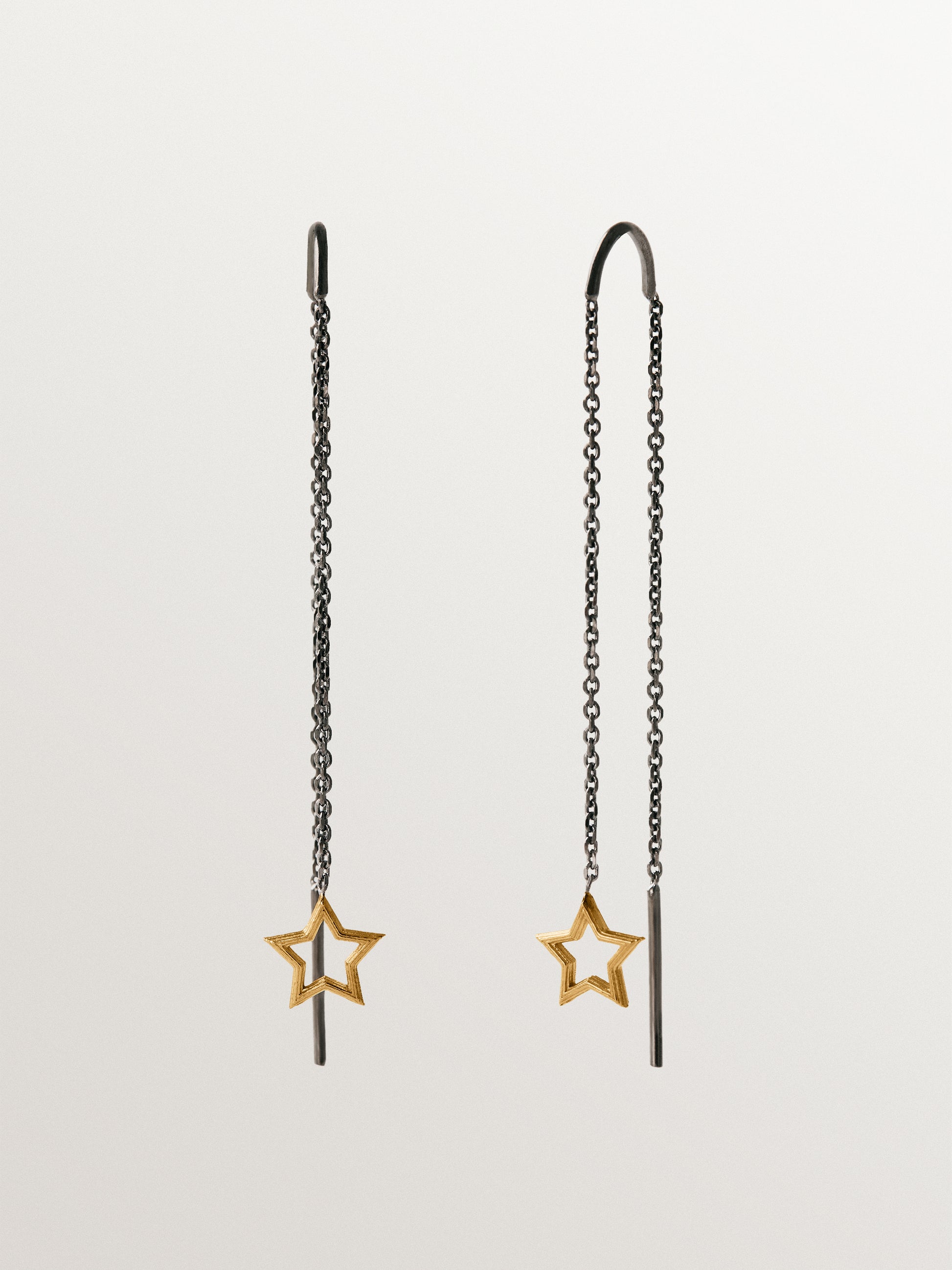 Pendientes largos bicolor de plata 925 bañados en oro amarillo de 18K con forma de estrella