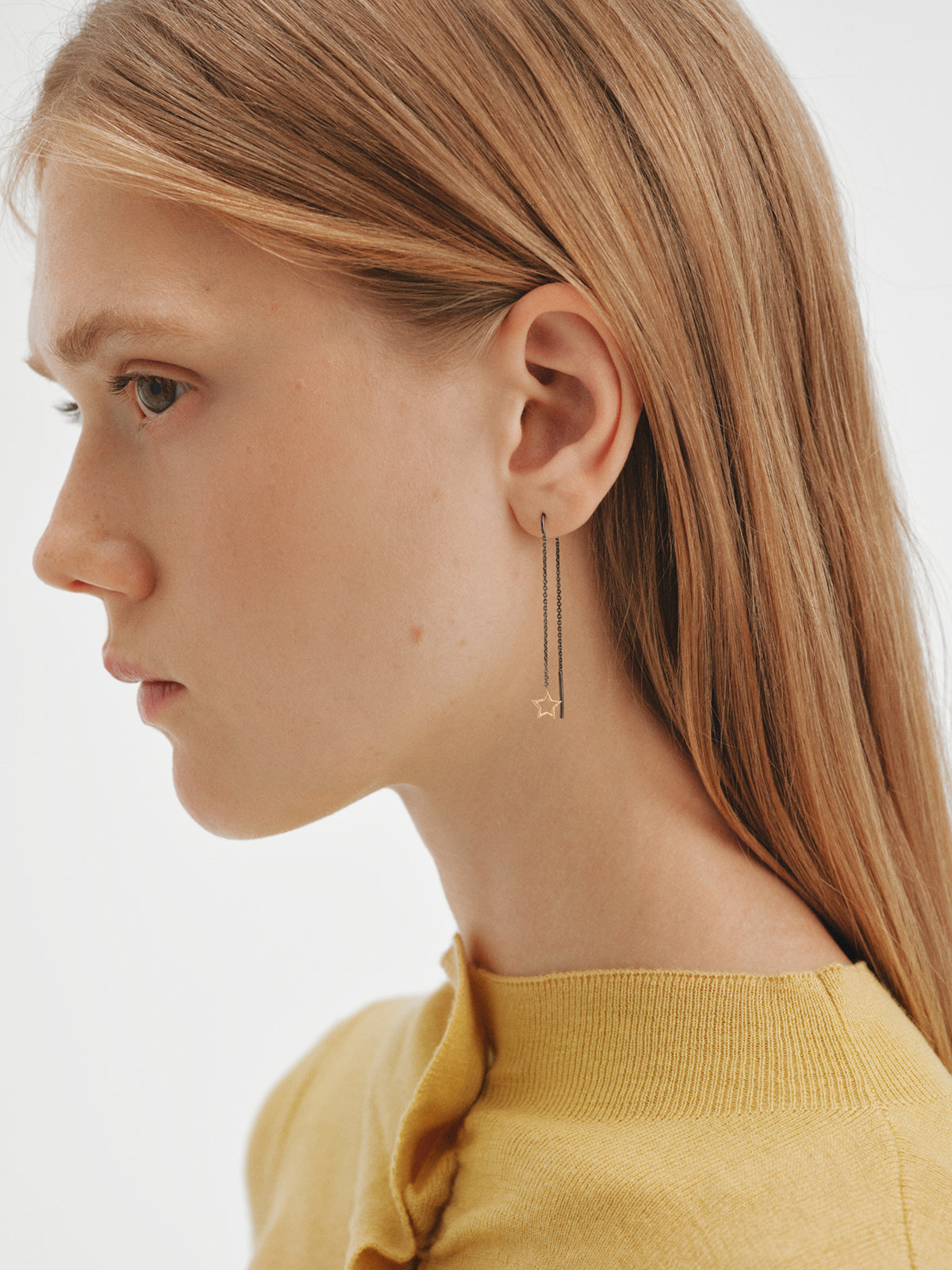 Pendientes largos bicolor de plata 925 bañados en oro amarillo de 18K con forma de estrella