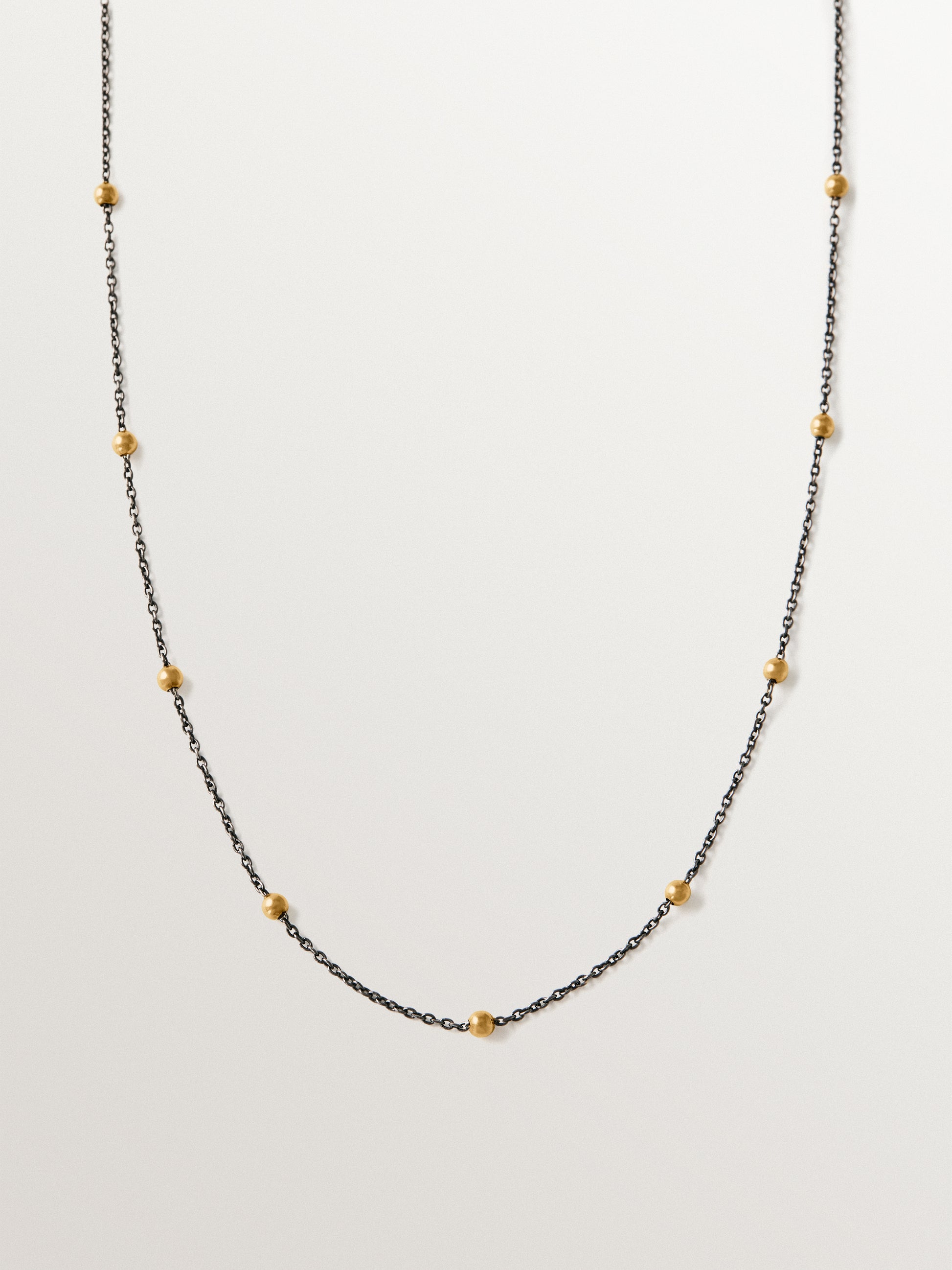 Cadena bicolor de plata 925 bañada en oro amarillo de 18K con bolitas