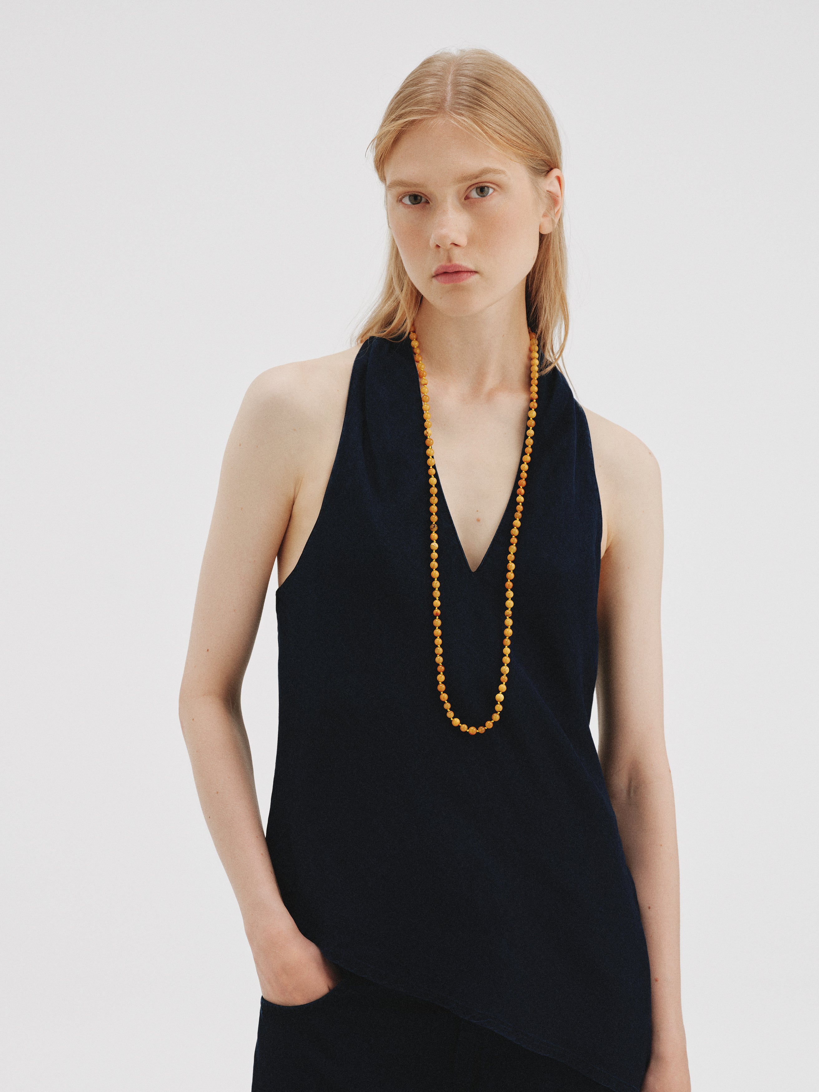 Collar de plata 925 bañada en oro amarillo de 18K con bolitas de ámbar amarillo