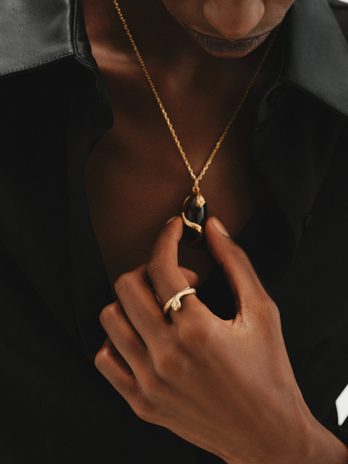 Anillo de plata 925 bañada en oro amarillo de 18K con forma de serpiente