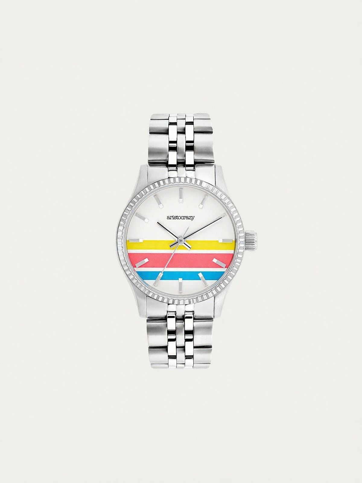 Reloj St. Barth Armis con correa de acero gris y esfera a rayas