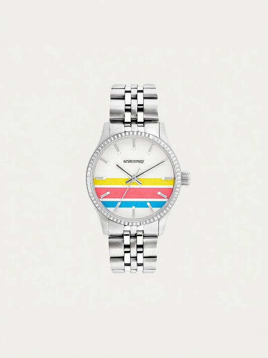 Reloj St. Barth Armis con correa de acero gris y esfera a rayas