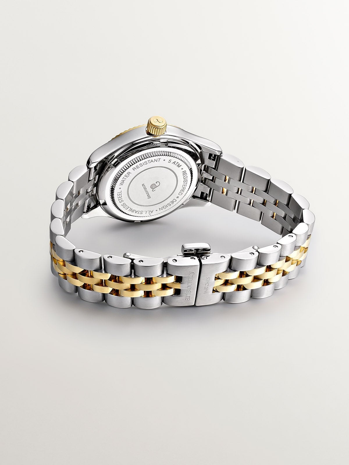 Reloj St. Barth Armis con correa de acero gris y amarillo y esfera gris